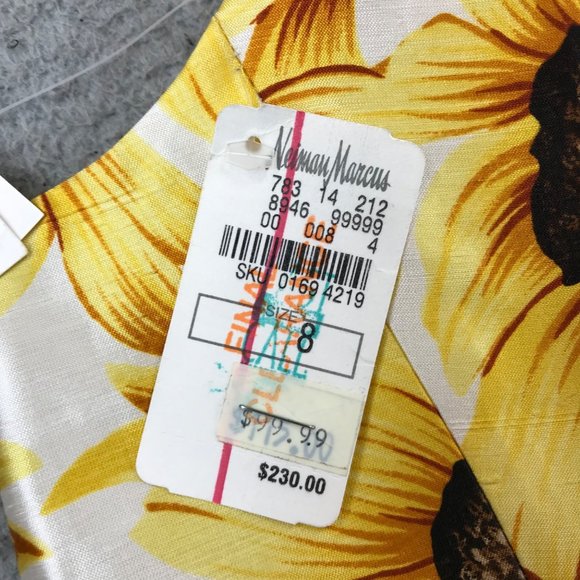 New Vintage CHETTA B 100% Silk Sunflower Print Maxi Dress Size 8 - Picture 12 of 14